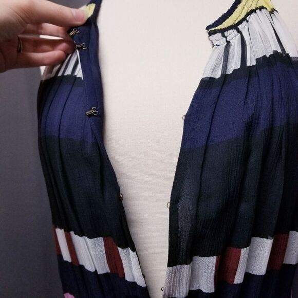 APIECE APART Lippard Multi Color Striped Chiffon Silk Midi Dress 4 - Picture 6 of 13